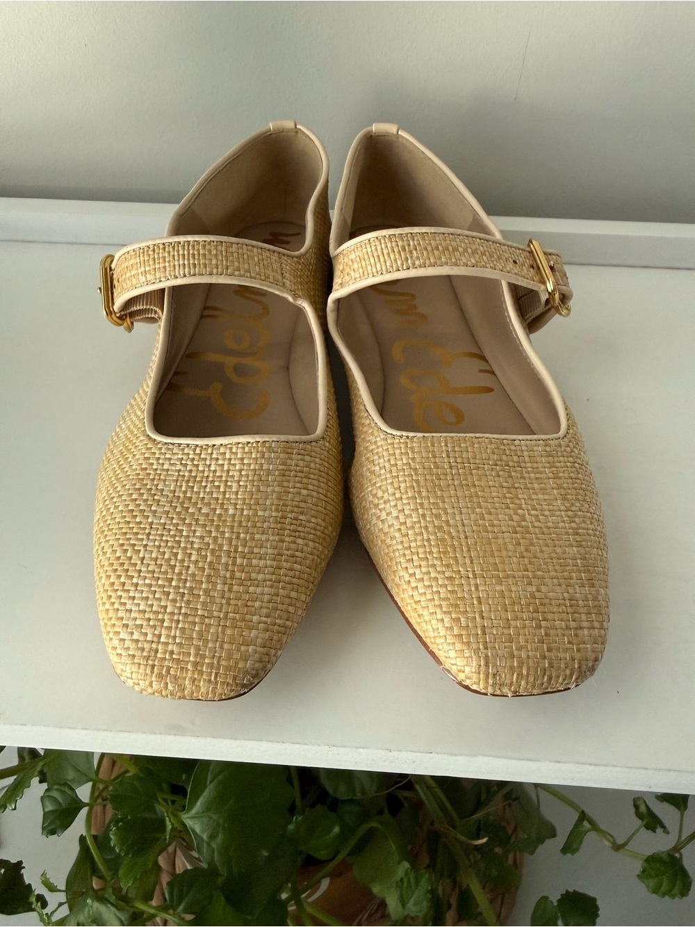 Sam Edelman Michaela Beige Mary Jane Flats with Gold Buckle - Picture 4 of 8
